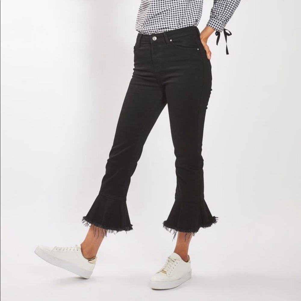 Topshop Dree Raw-hem Crop Flare Black Jeans